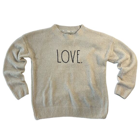 Rae Dunn Women's Large Cream LOVE Knit Sweater Soft Cozy - Picture 1 of 6